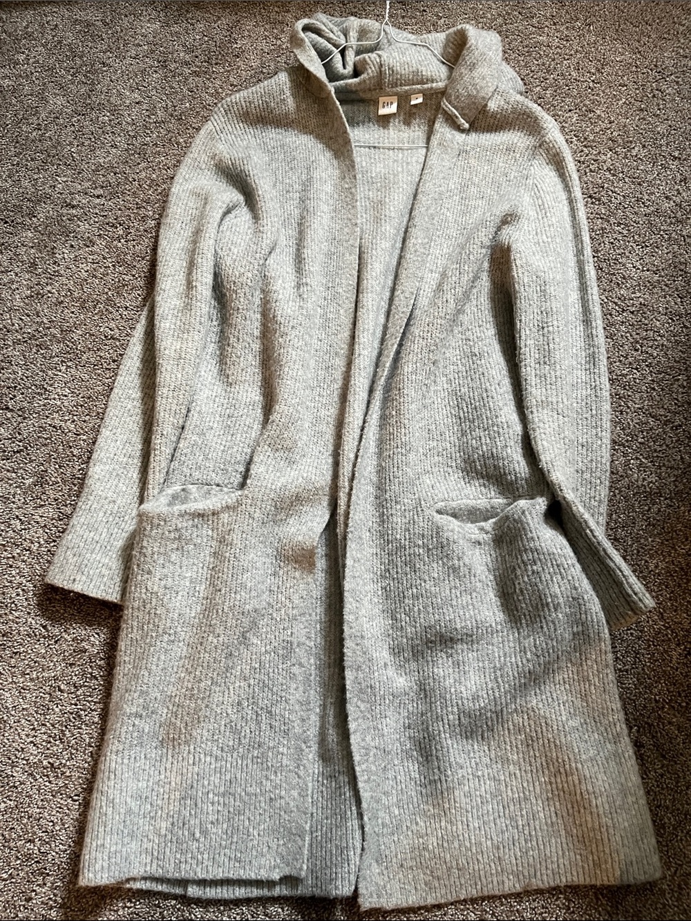 Gap Women's Long Open-Front Hooded Sweater Cardigan - Light Gray size medium